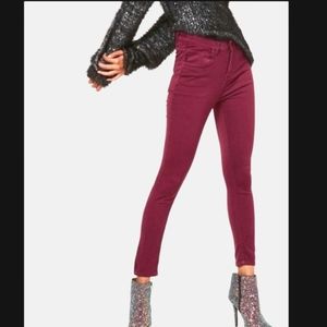 Zara Burgandy Skinny Jeggings W/ Rose Gold Details